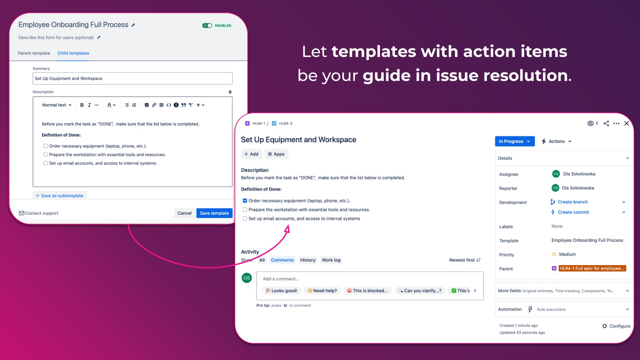 Applying templates with checklists