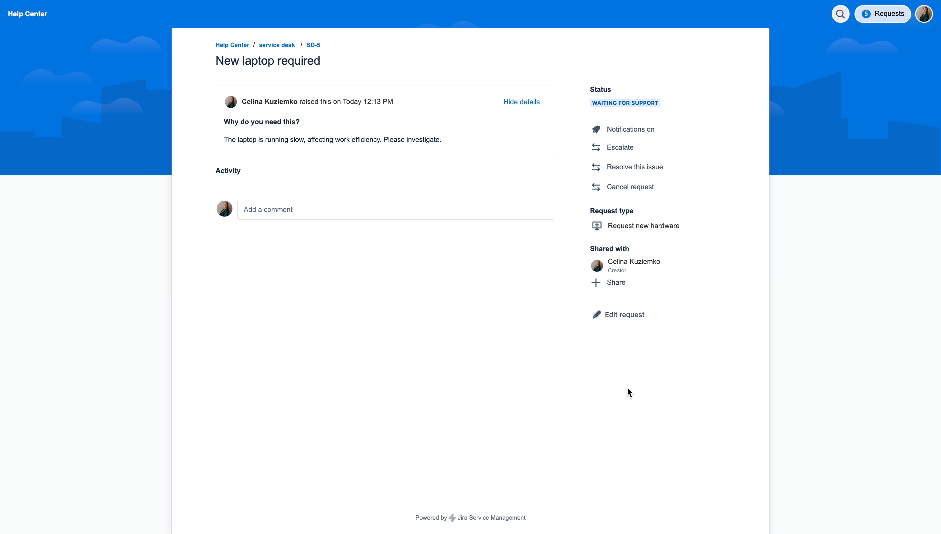 Edit request on Customer Portal with Feature Bundle app by Appsvio