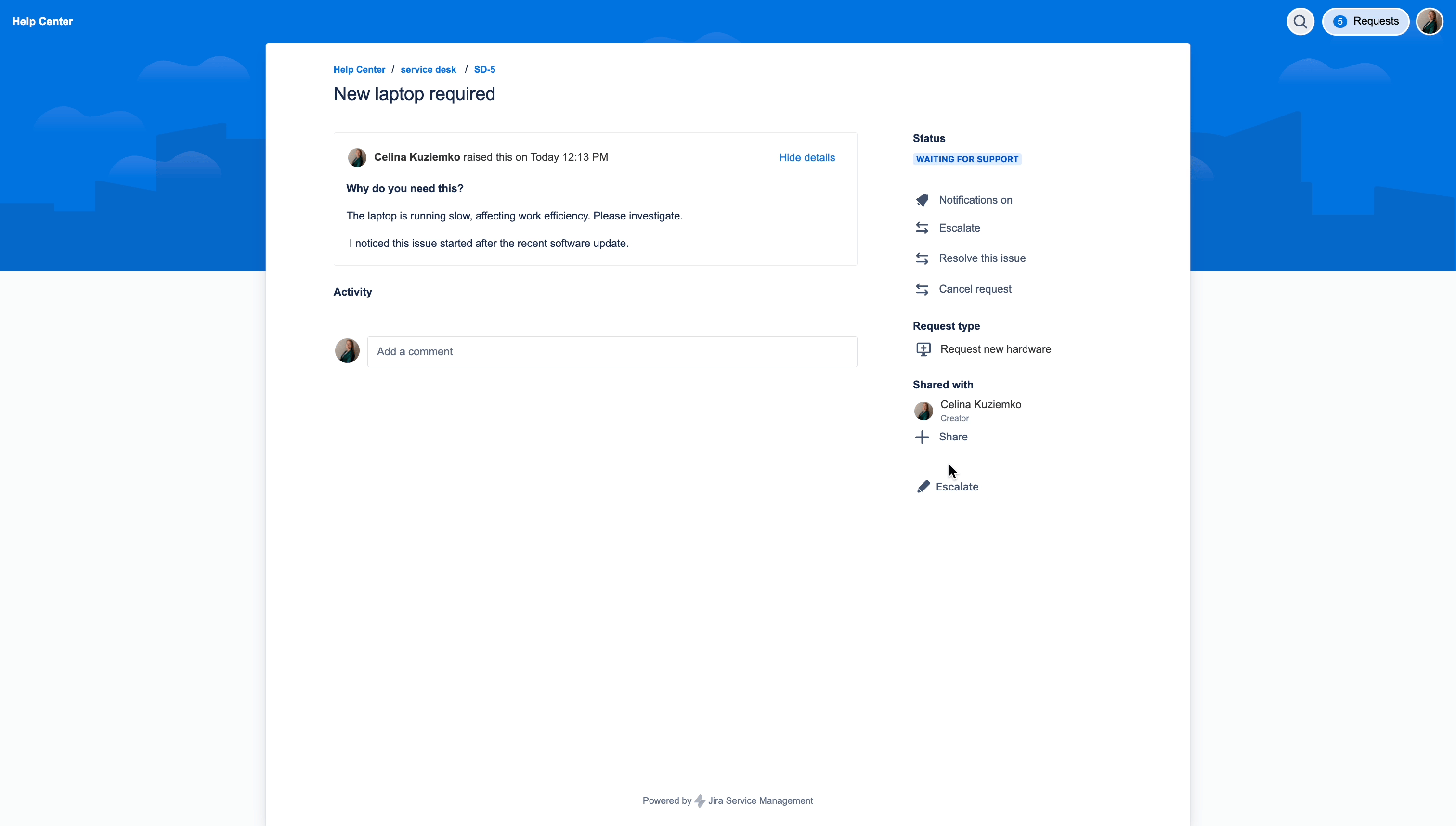 Escalation on Customer Portal with Feature Bundle app by Appsvio